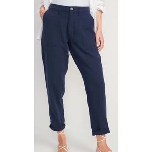 NWT High-Waisted Slouchy Cropped Tapered Workwear Pants Navy Size 22
